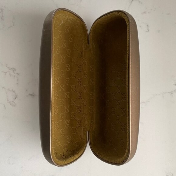 Gucci Vtg Hard Sided Sunglass Case Dark Bronze & Gold w Velveteen Interior OS - Picture 3 of 6